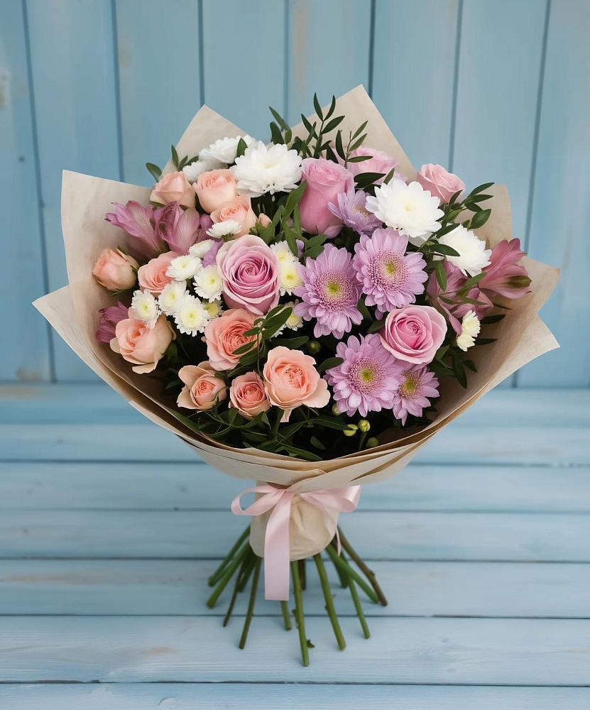 Букет цветов из: Хризантемы, Розы и Альстромерии в Чесма