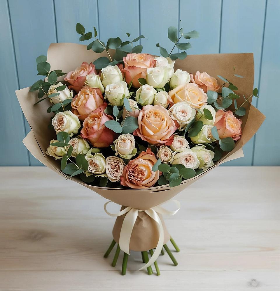 Букет цветов из: Альстромерии и Розы в Чесма