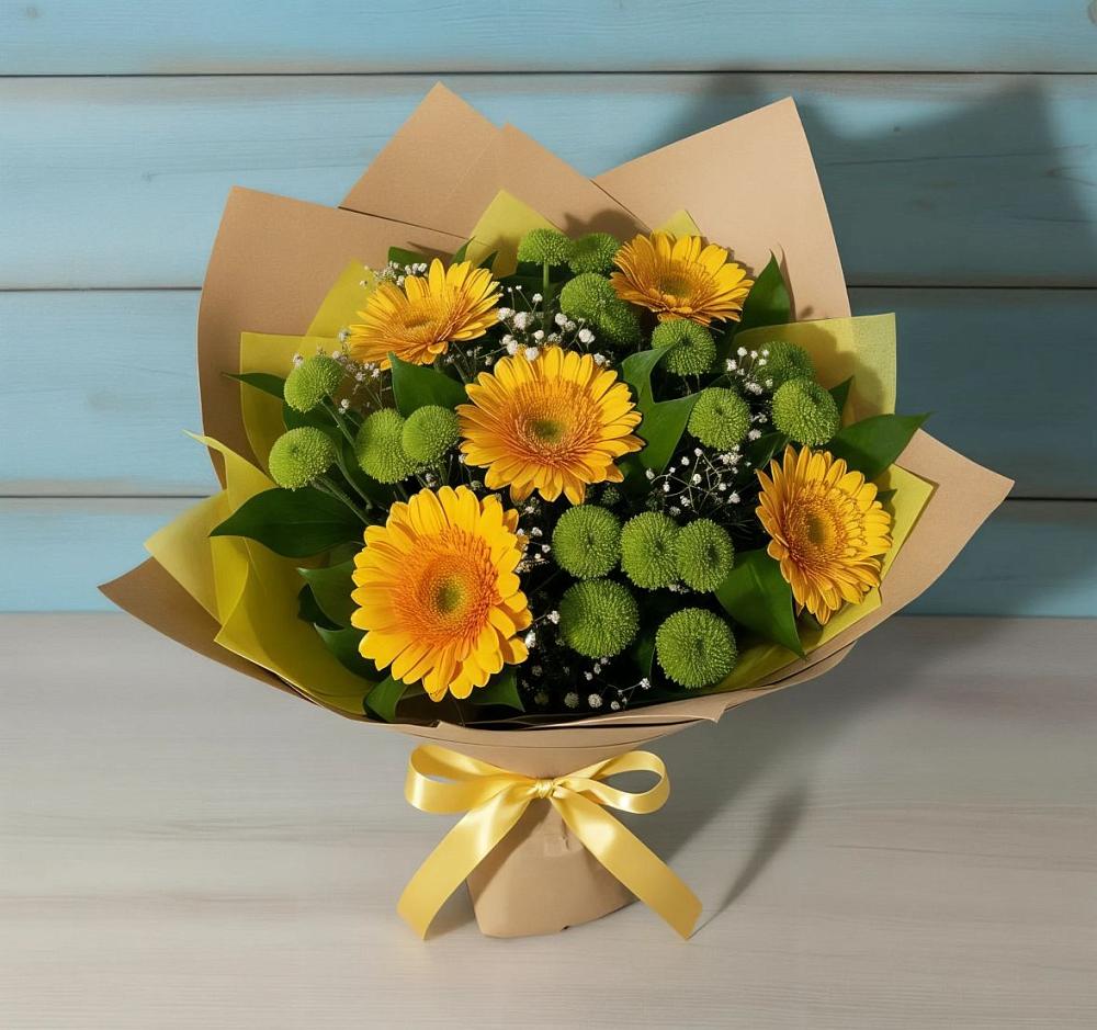 Букет цветов из: Герберы и Хризантемы в Чесма
