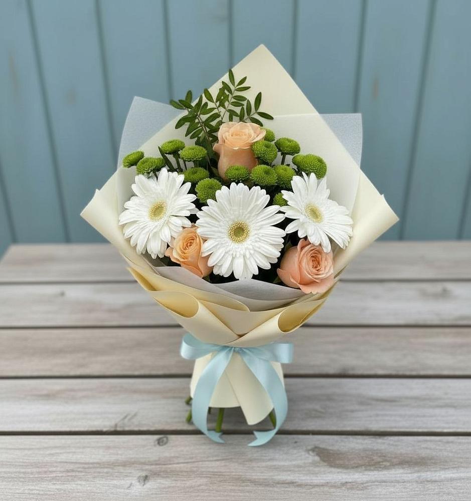 Букет цветов из: Герберы, Розы и Хризантемы в Чесма