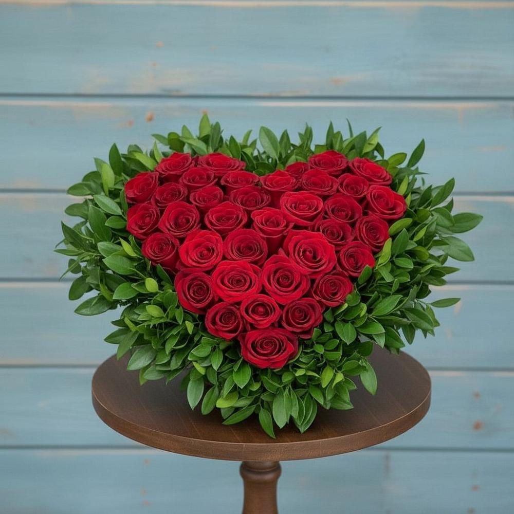 Цветочная композиция из Розы в виде сердца в Чесма