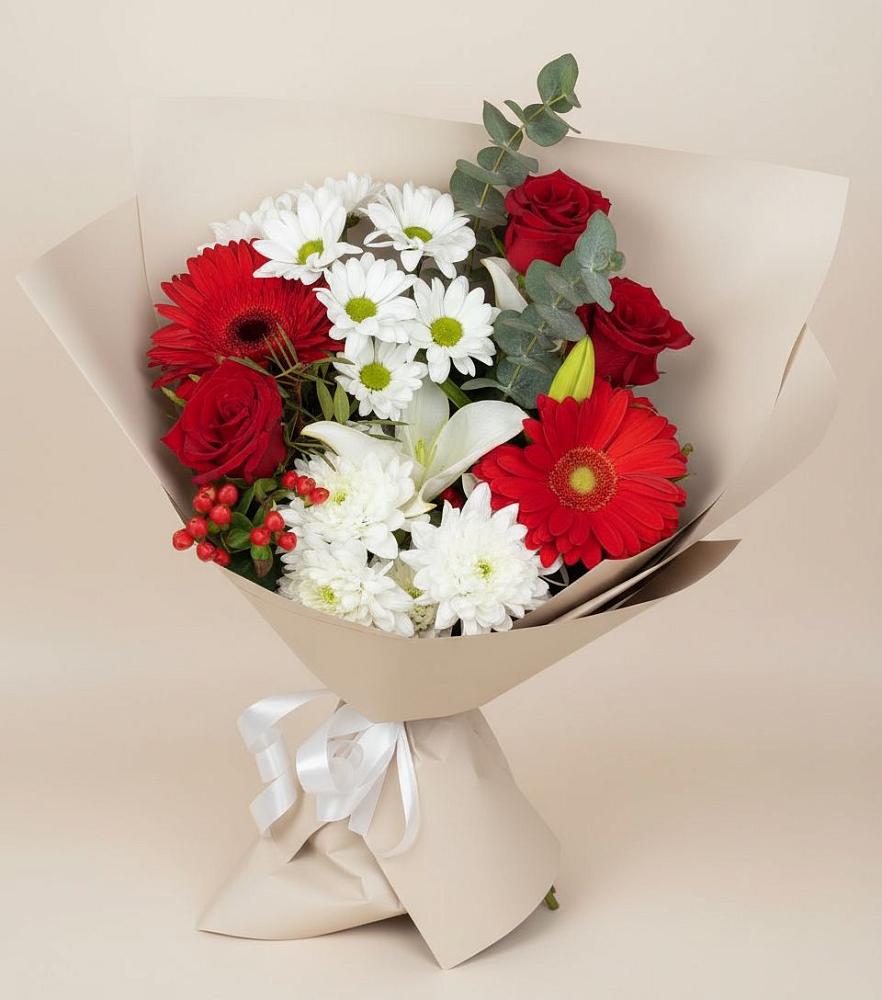 Букет цветов из: Розы, Хризантемы, Герберы и Лилии в Чесма
