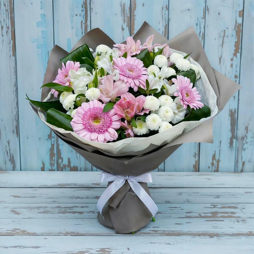 Букет цветов из: Герберы, Альстромерии и Хризантемы в Чесма